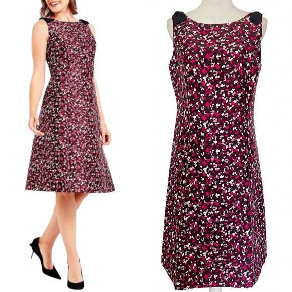 RSVP by Talbots Taffeta Twill Bow Fit & Flare Dress Size 8 Pink Confetti Holiday - Picture 1 of 12